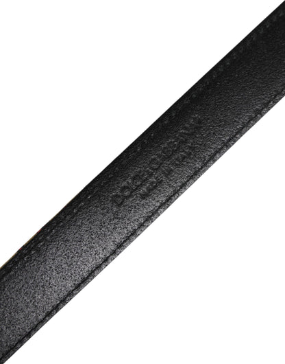 Gold Floral Jacquard Leather Metal Buckle Belt