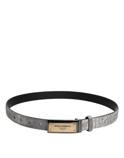 Silver Classic Gold Logo Plaque Buckle Belt