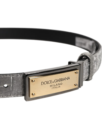 Silver Classic Gold Logo Plaque Buckle Belt