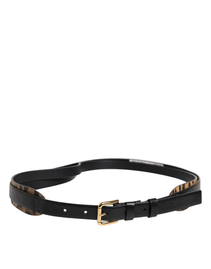 Black Leopard Classic Gold Metal Buckle Belt