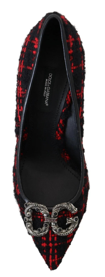 Red Black Tweed DG Amore Heels Pumps Shoes