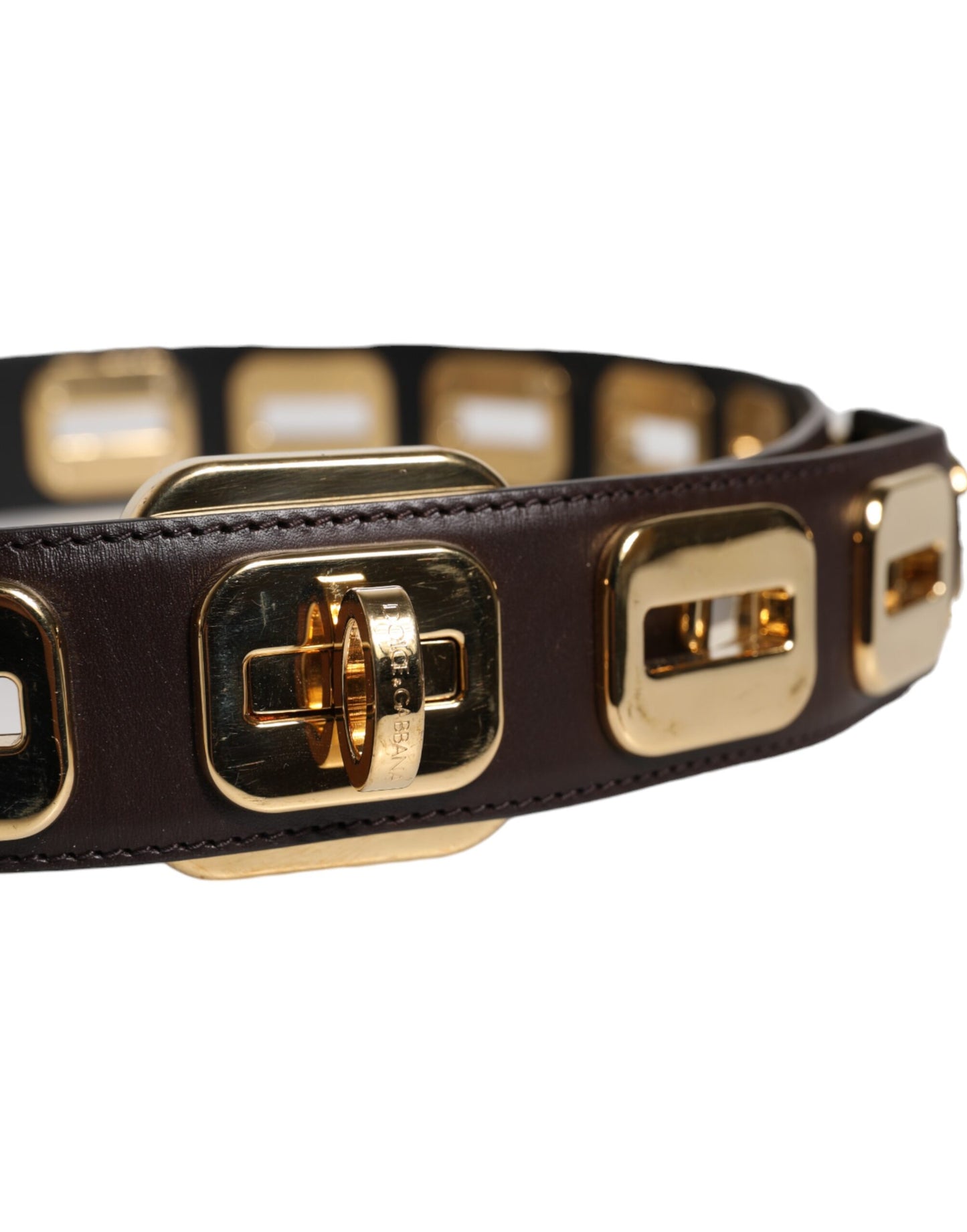 Dark Brown Leather Gold Rotating Buckle Belt