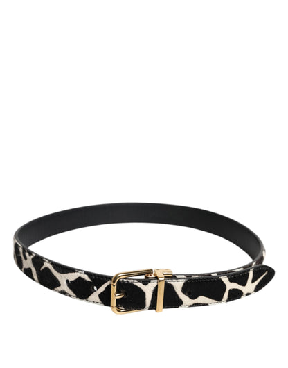 Brown White Pony Leather Metal Buckle Belt