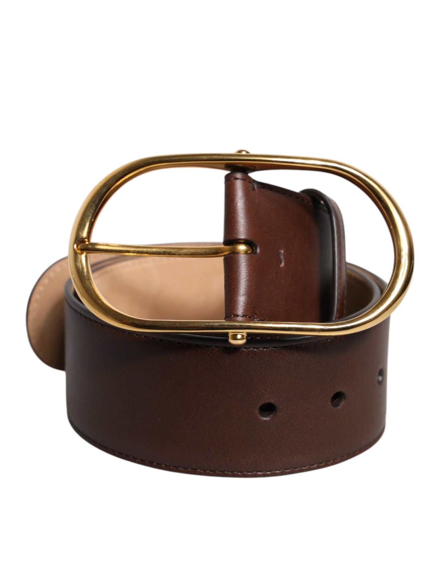 Brown Leather Waist Gold Metal Buckle Belt