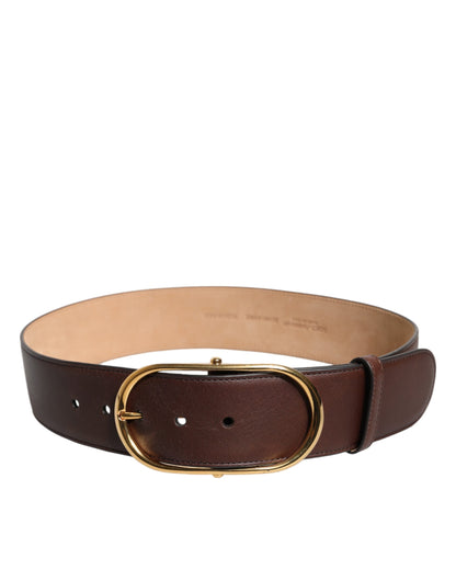 Brown Leather Waist Gold Metal Buckle Belt