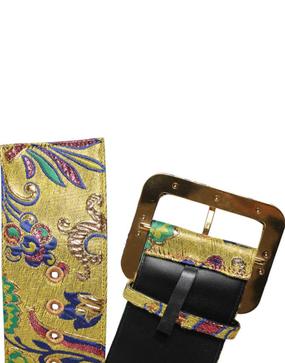 Multicolor Floral Jacquard Wide Waist Belt