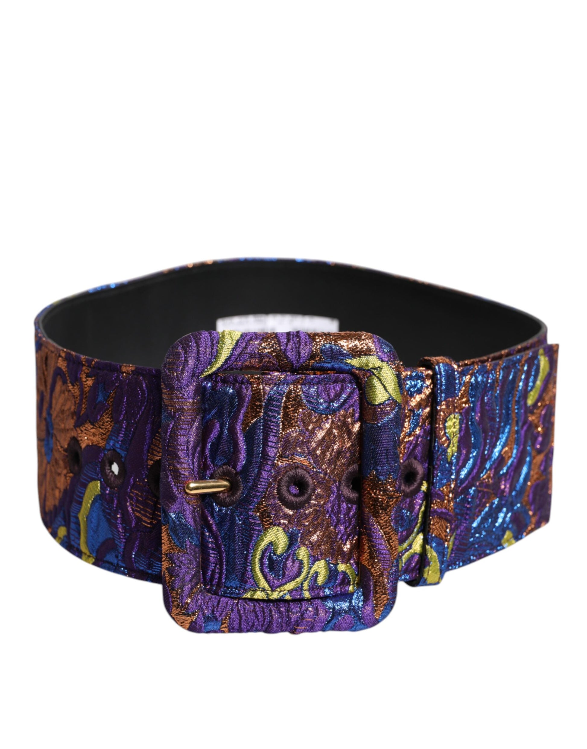 Multicolor Floral Jacquard Lurex Wide Waist Buckle Belt