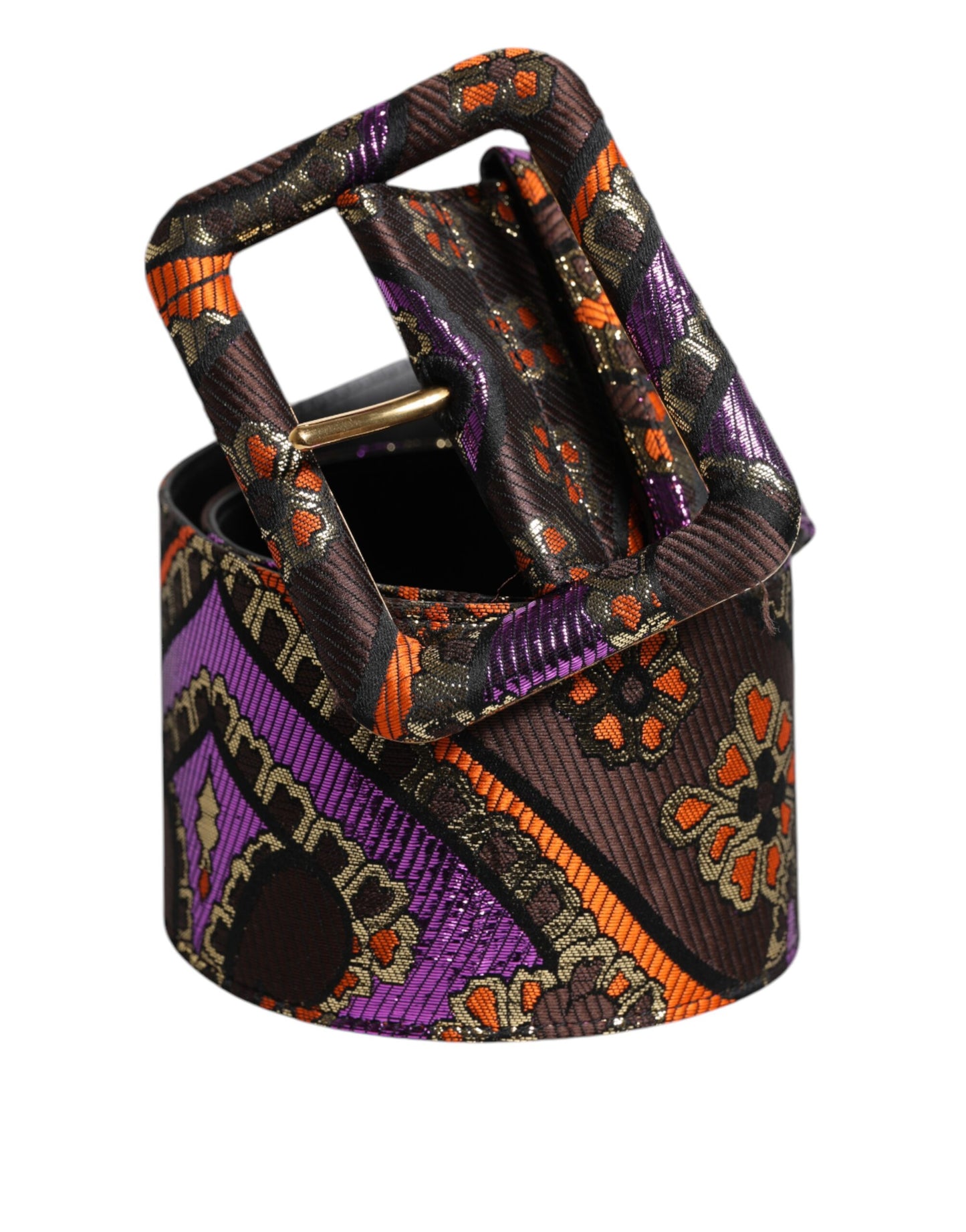 Multicolor Floral Jacquard Lurex Wide Waist Buckle Belt