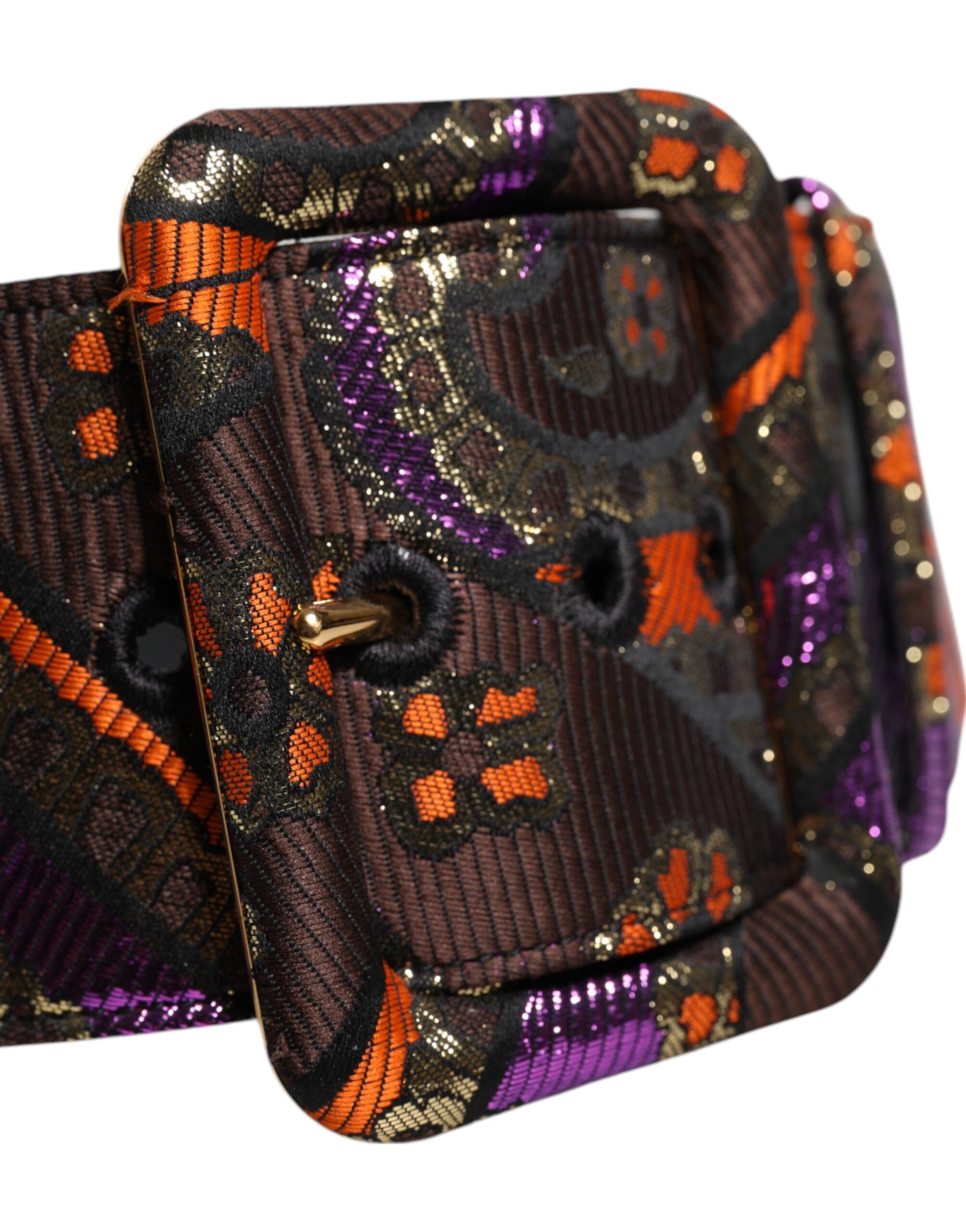 Multicolor Floral Jacquard Lurex Wide Waist Buckle Belt