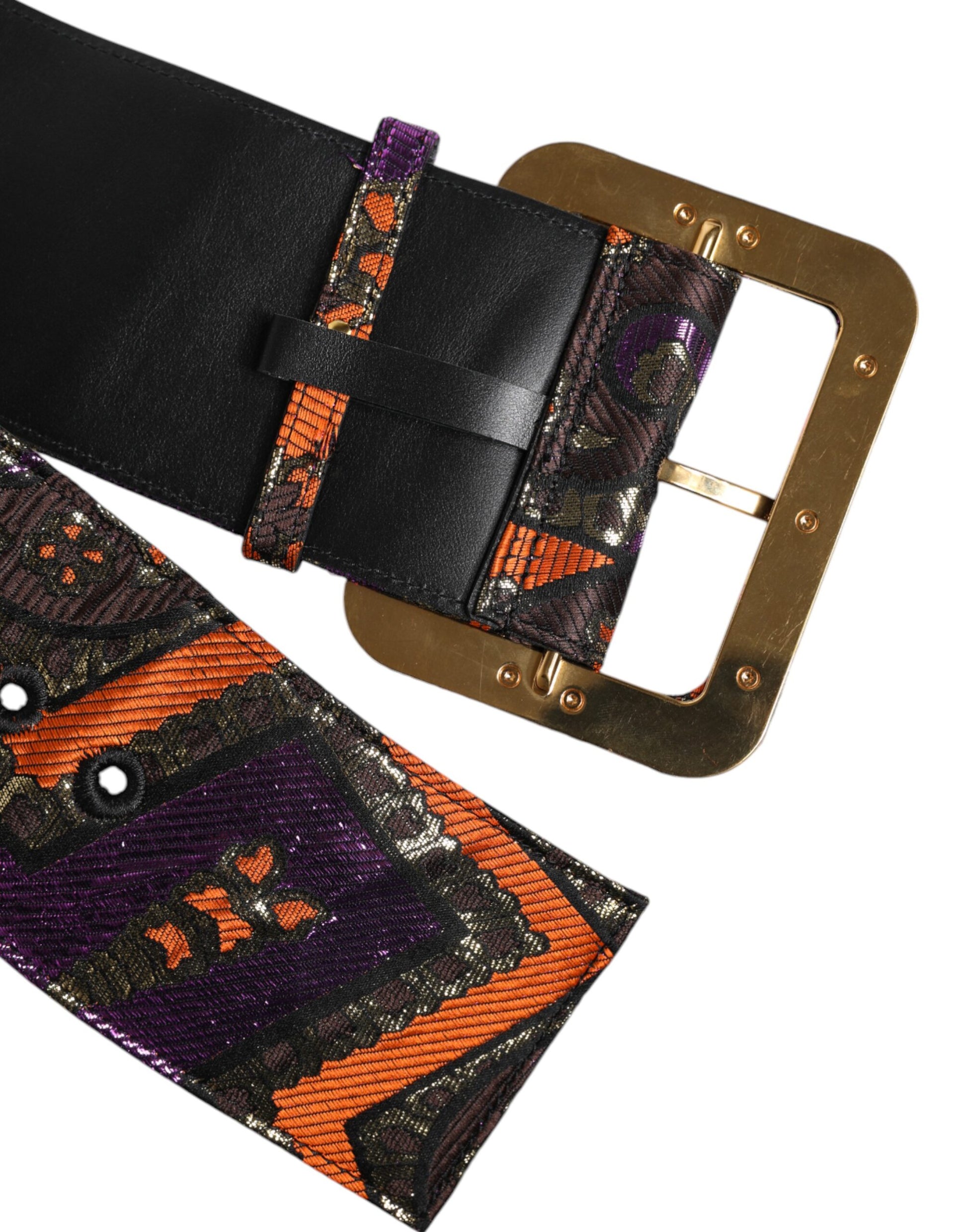 Multicolor Floral Jacquard Lurex Wide Waist Buckle Belt