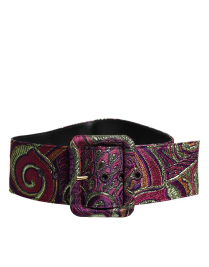 Multicolor Floral Jacquard Wide Waist Belt
