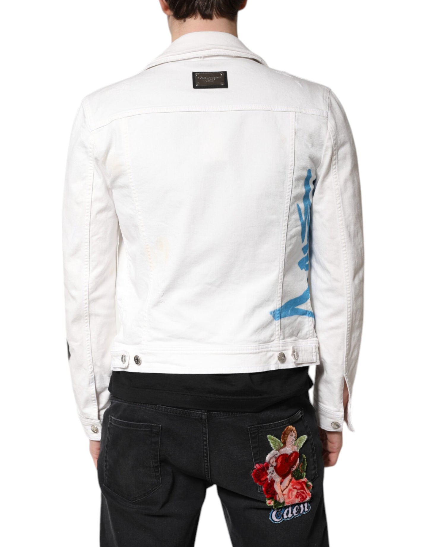 White Graffiti Cotton Stretch Denim Jacket