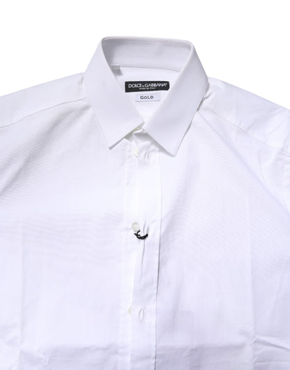 White Cotton Stretch GOLD Dress Formal Shirt