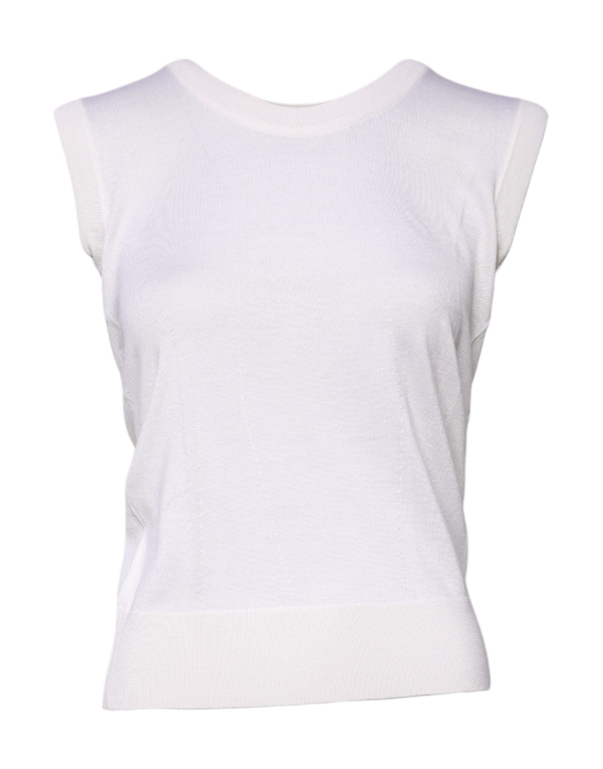 White Sleeveless Cashmere Round Neck Tank Top