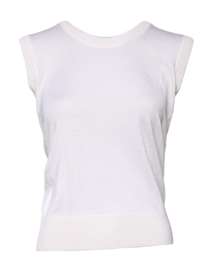 White Sleeveless Cashmere Round Neck Tank Top