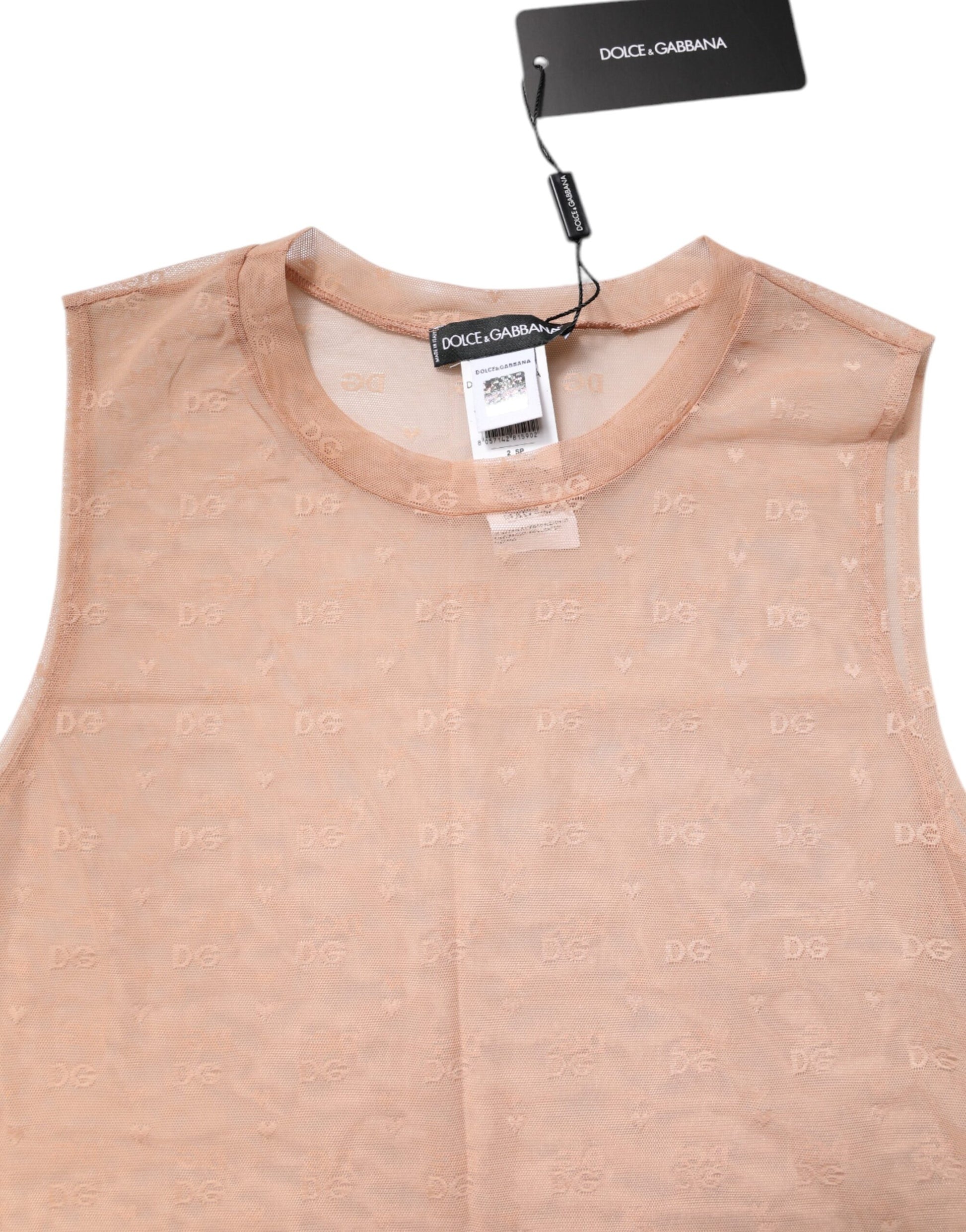 Beige Nylon Logo Monogram Sleeveless Tank Top
