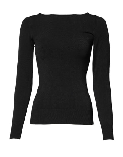 Black Viscose Long Sleeves Pullover Top
