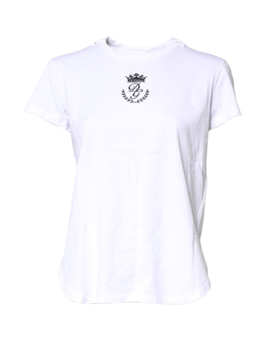 White Logo Crown Cotton Crew Neck T-shirt