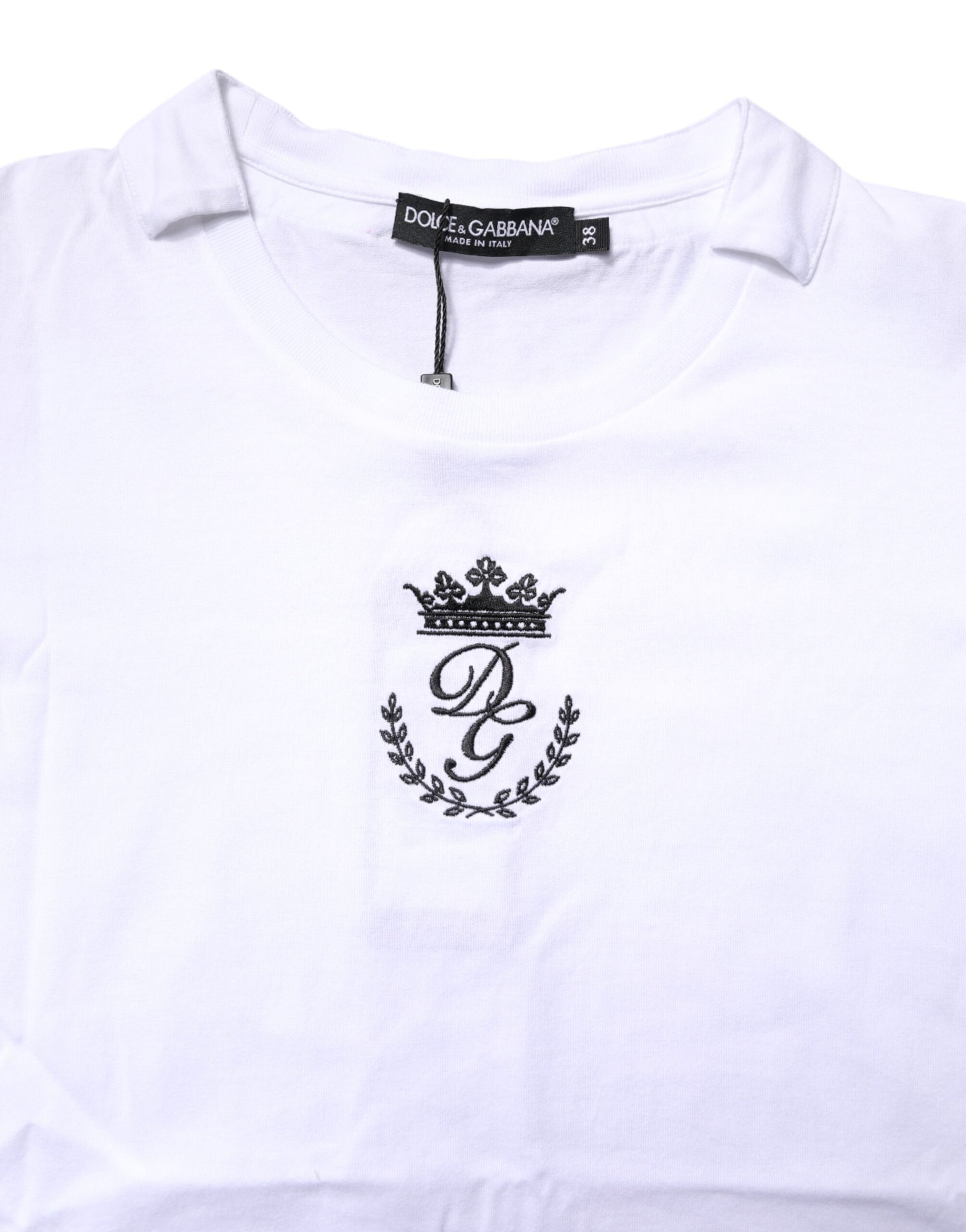 White Logo Crown Cotton Crew Neck T-shirt