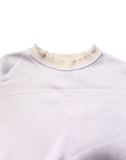 White Viscose Crew Neck Long Sleeves Pullover Sweater