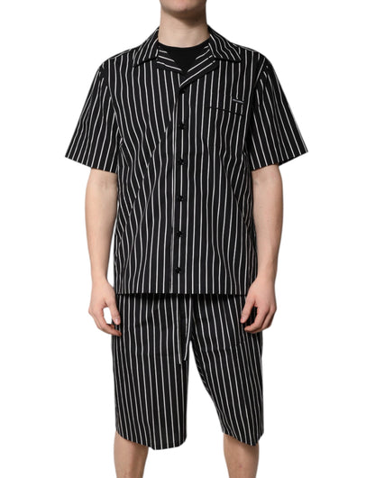Black White Stripes Cotton Men Pajama Set Sleepwear
