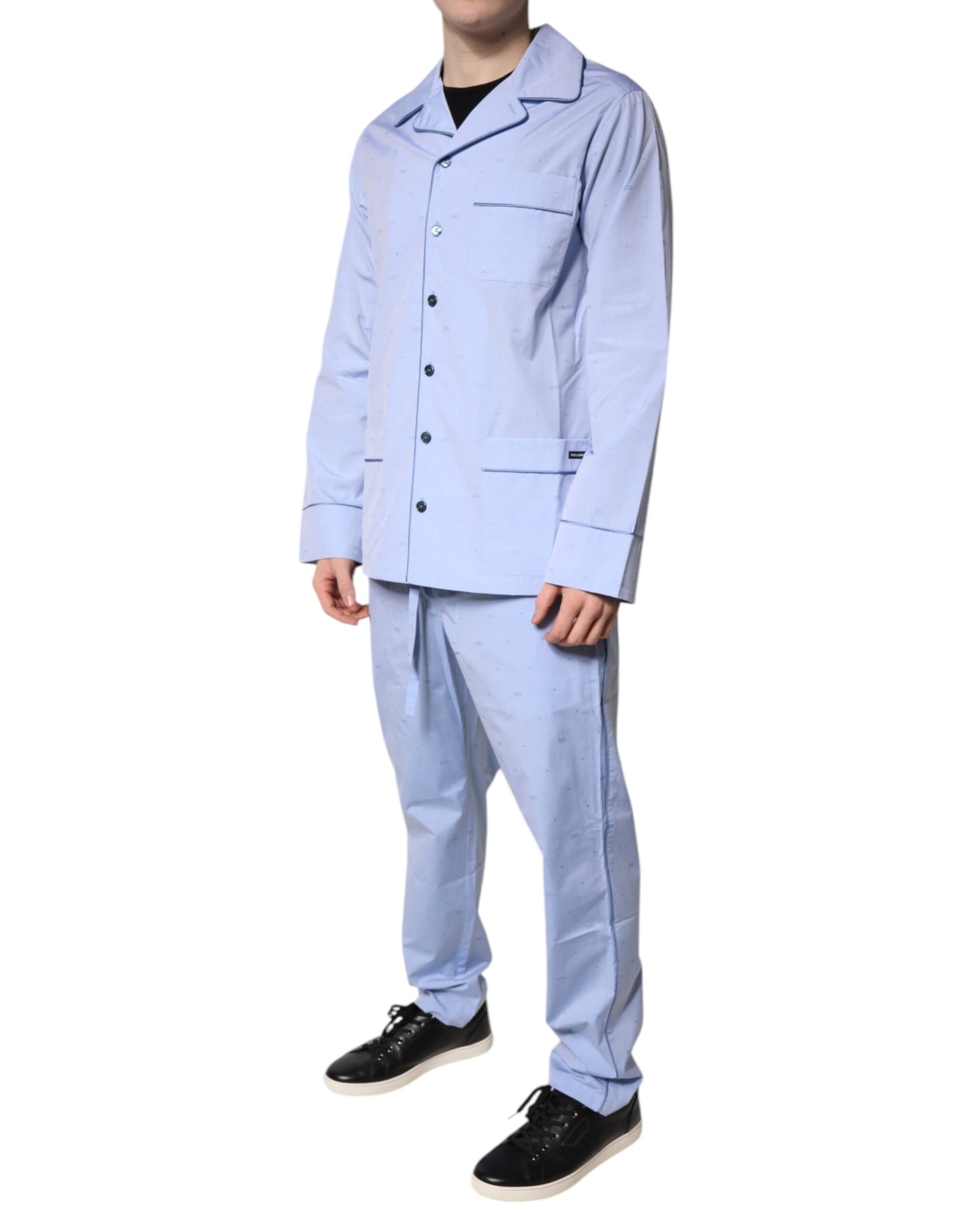 Light Blue DG Logo Cotton Men Pajama Set Sleepwear