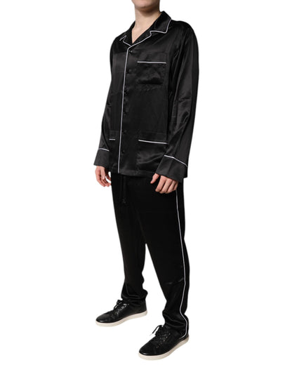 Black Silk Shirt Pants Pajama Set Sleepwear