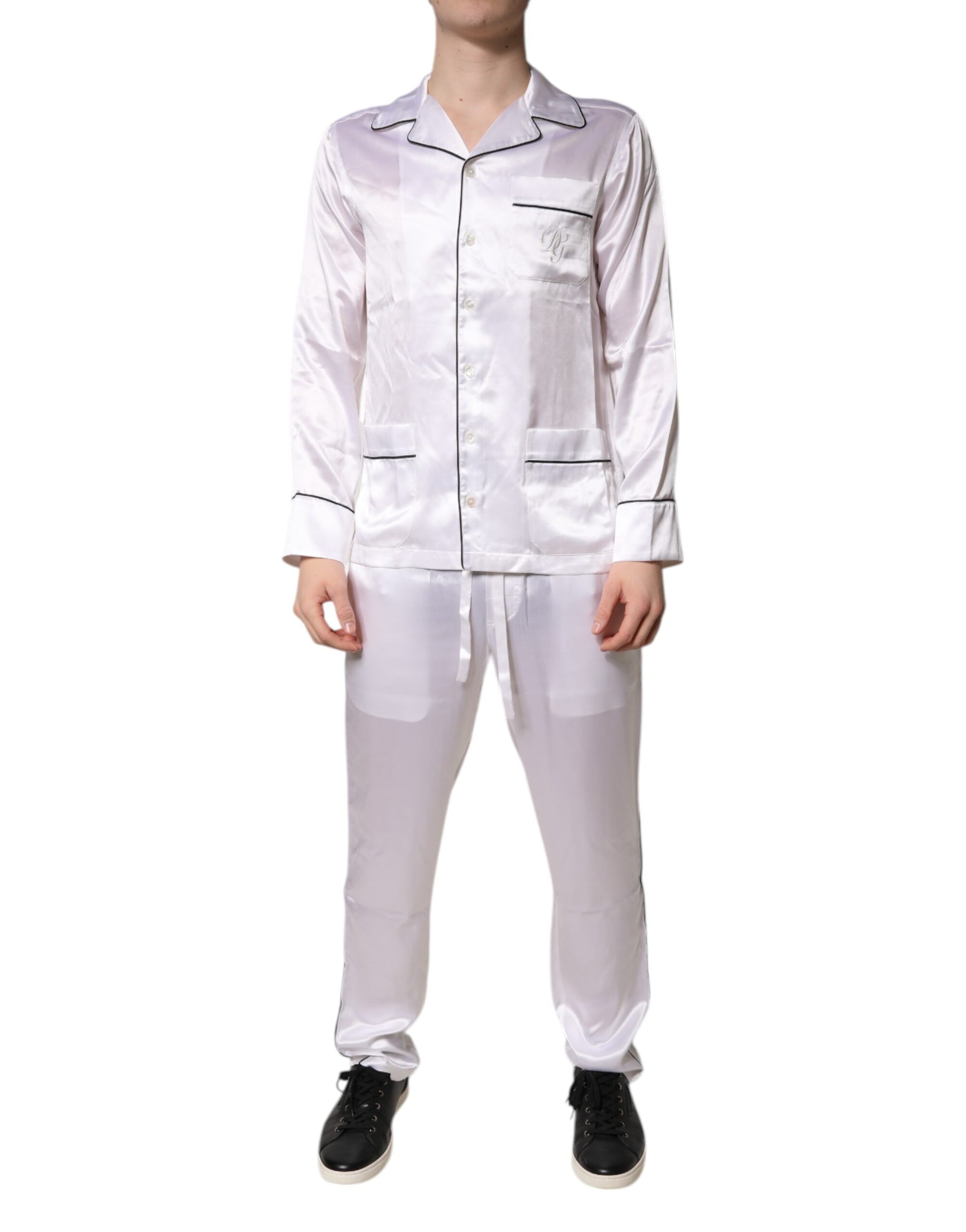 White Satin Silk Men Pajama Set Sleepwear