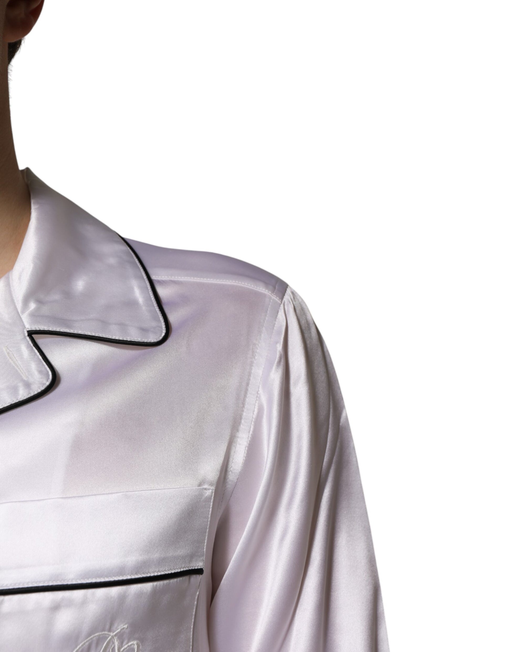 White Satin Silk Men Pajama Set Sleepwear