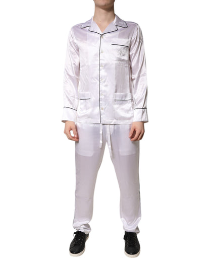 White Satin Silk Men Pajama Set Sleepwear