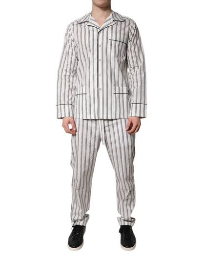 White Black Stripes Cotton Men Pajama Set Sleepwear