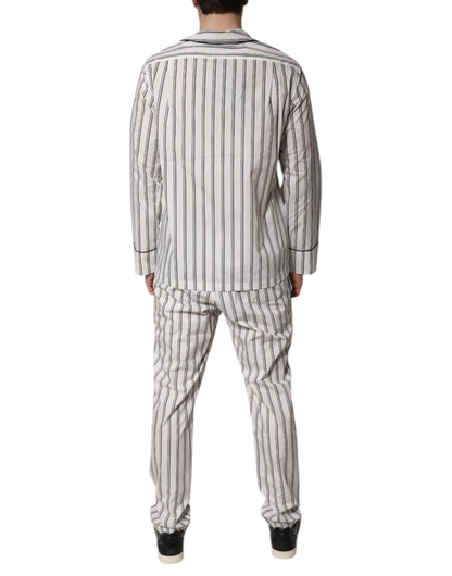 White Black Stripes Cotton Men Pajama Set Sleepwear