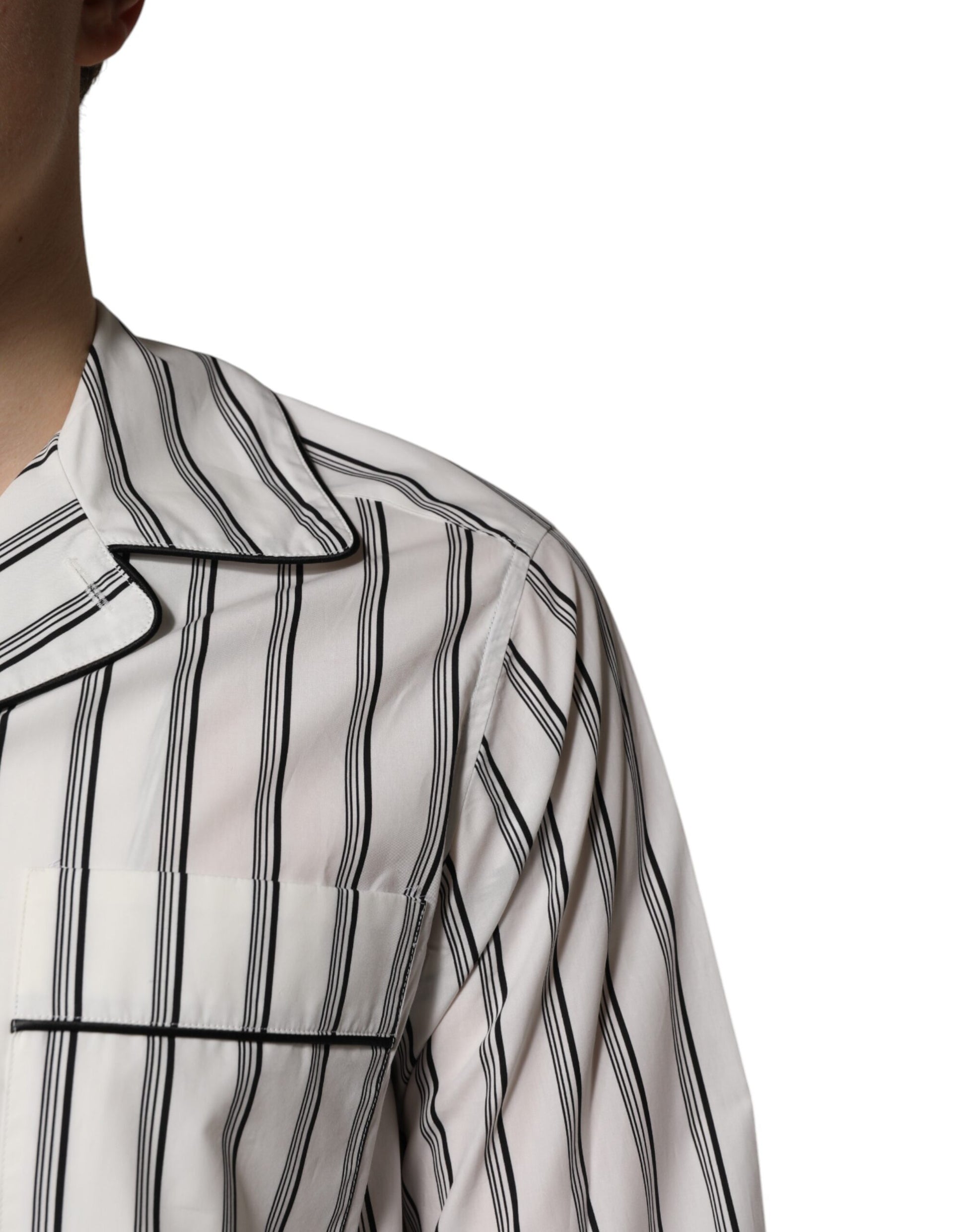 White Black Stripes Cotton Men Pajama Set Sleepwear