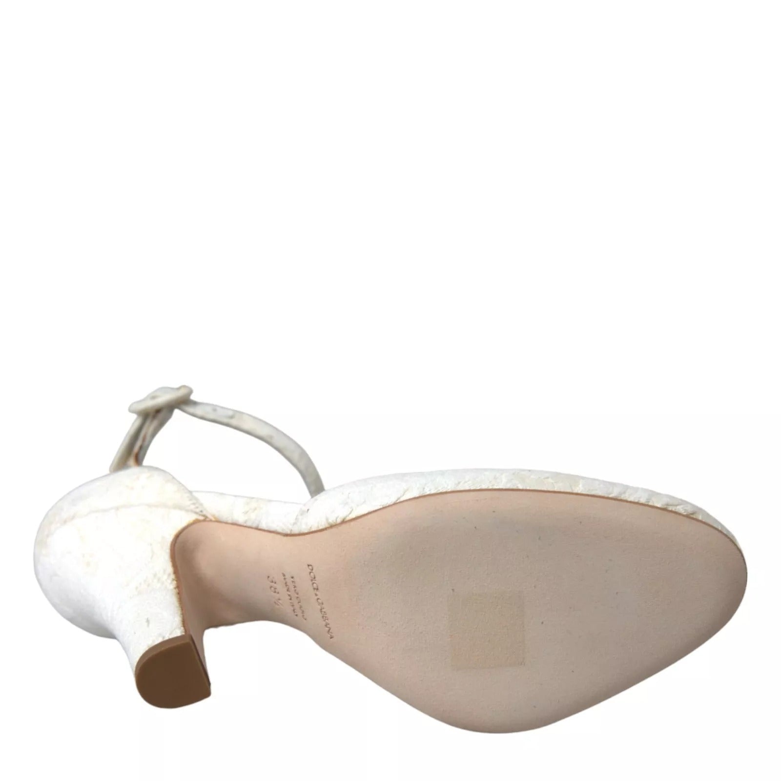 White Floral Jacquard Mary Janes Heels Pumps Shoes