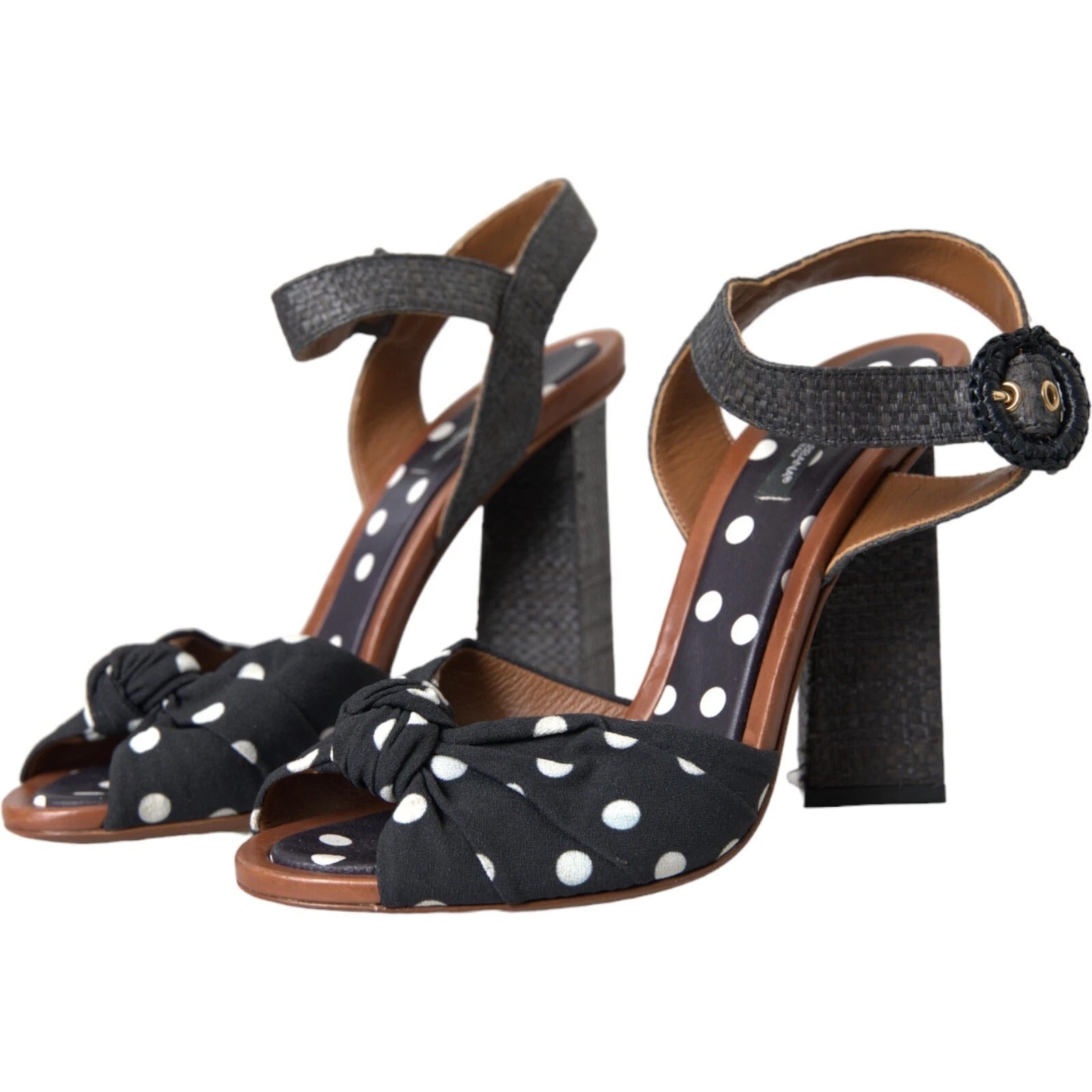 Black Polka Dot Leather Heels Sandals Shoes
