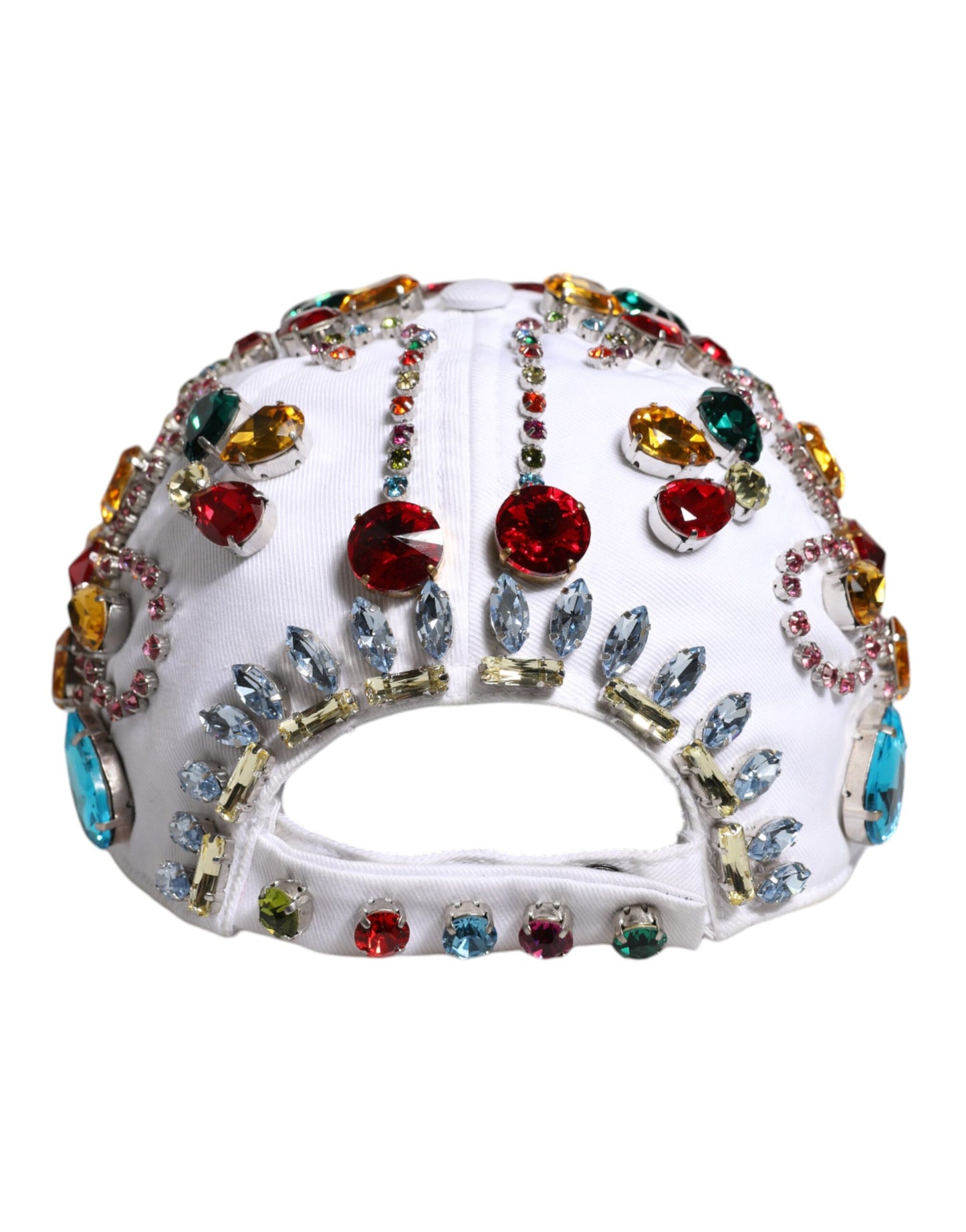 White Multicolor Crystal Embellish Baseball Cap
