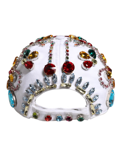 White Multicolor Crystal Embellish Baseball Cap