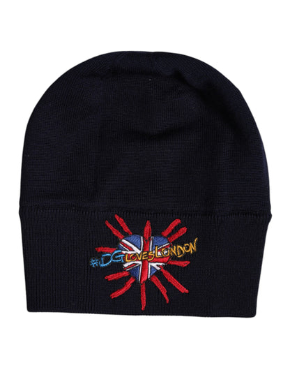 Black Wool #DGLovesLondon Winter Beanie Hat