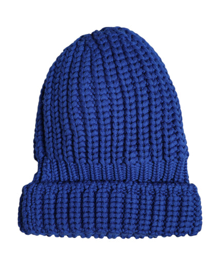 Blue Wool Knitted Winter Beanie Hat