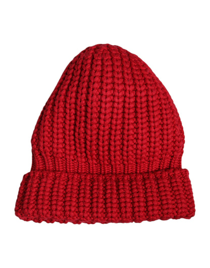 Red Solid Wool Knitted Winter Beanie Hat