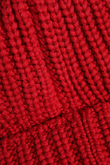 Red Solid Wool Knitted Winter Beanie Hat