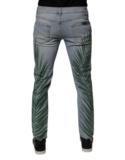 Light Blue Leaf Cotton Classic Men Denim Jeans