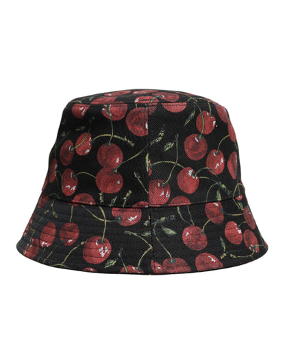 Black Cotton Printed Wide Brim Bucket Hat