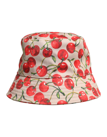 Beige Cotton Printed Wide Brim Bucket Hat