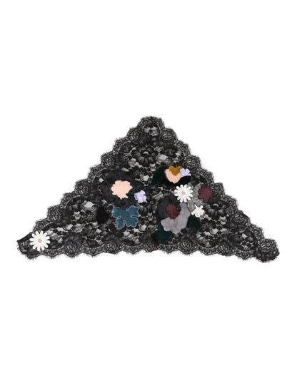 Black Lace Floral Applique Cotton Veil Hat