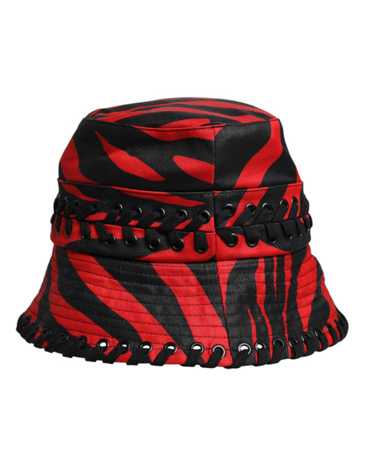 Black Red Stripe Polyester Wide Brim Bucket Hat