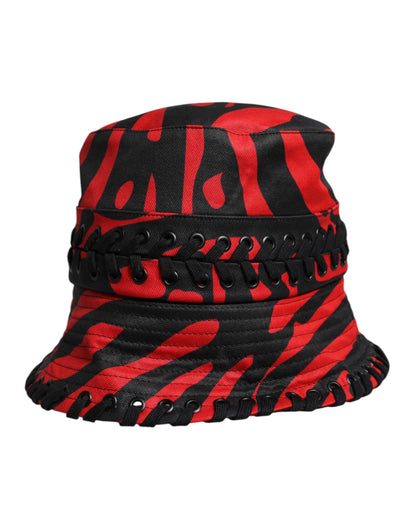 Black Red Stripe Polyester Wide Brim Bucket Hat