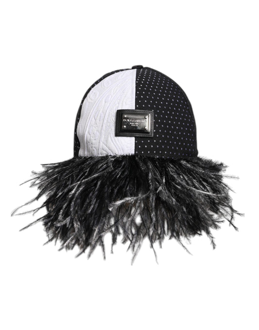 White Black Polka Dot Feathers Baseball Cap