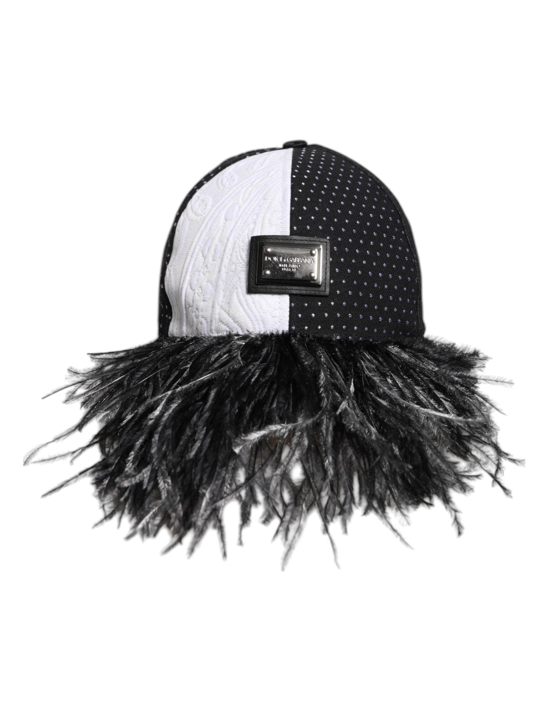 White Black Polka Dot Feathers Baseball Cap