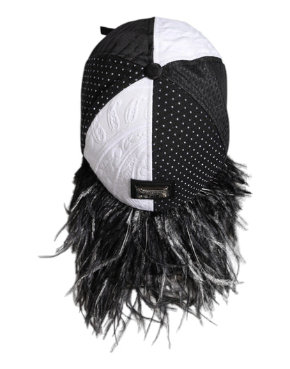 White Black Polka Dot Feathers Baseball Cap